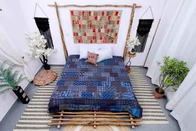 Стеганые одеяла Kantha из чистого хлопка индийское винтажное лоскутное одеяло с вышивкой в старинном стиле стеганое вручную