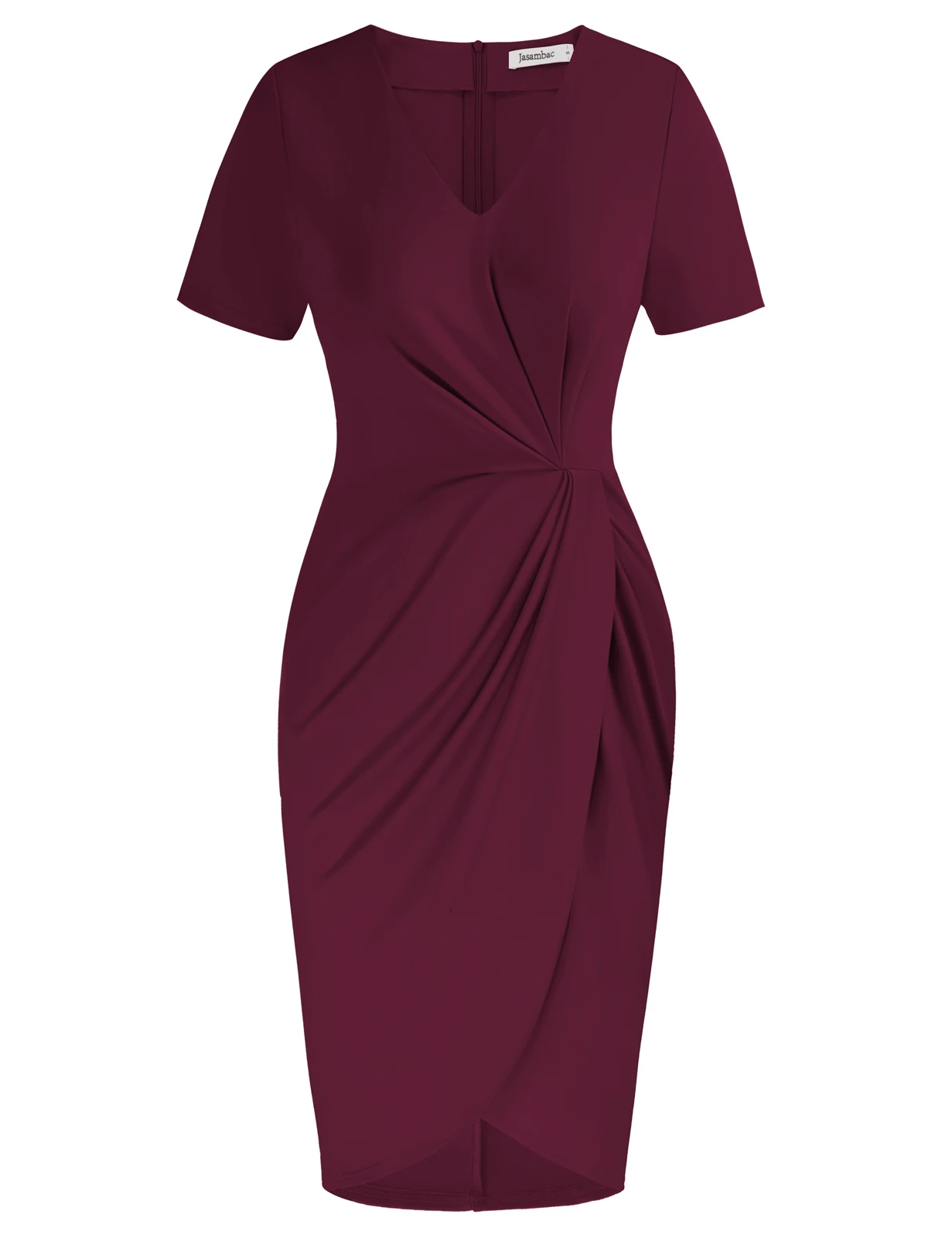 Saias Femininas OEM Ruched Front Dress Short Sleeve V-Neck Wrap Hem Bodycon Office Pleated Casual Dress