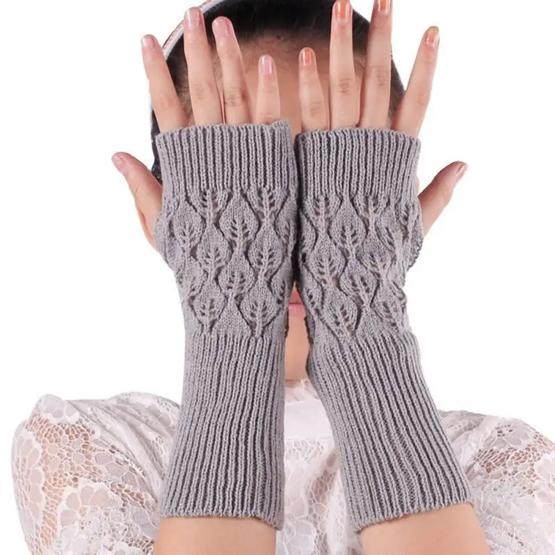 Winter Warm Soft Knitted Mittens Ladies Fingerless Gloves acrylic gloves & mittens