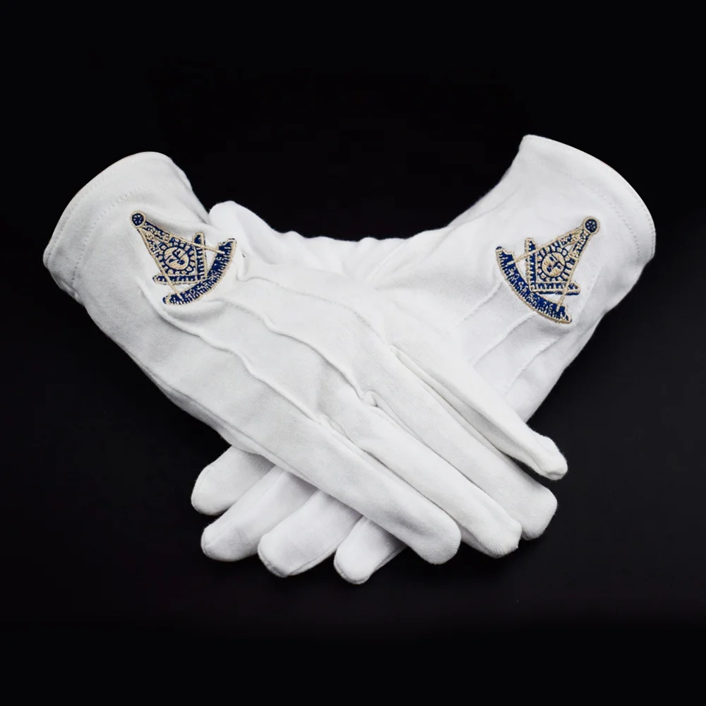 New Arrival cheap wholesale white cotton masonic gloves with three lines and custom logo And Color Good Quality