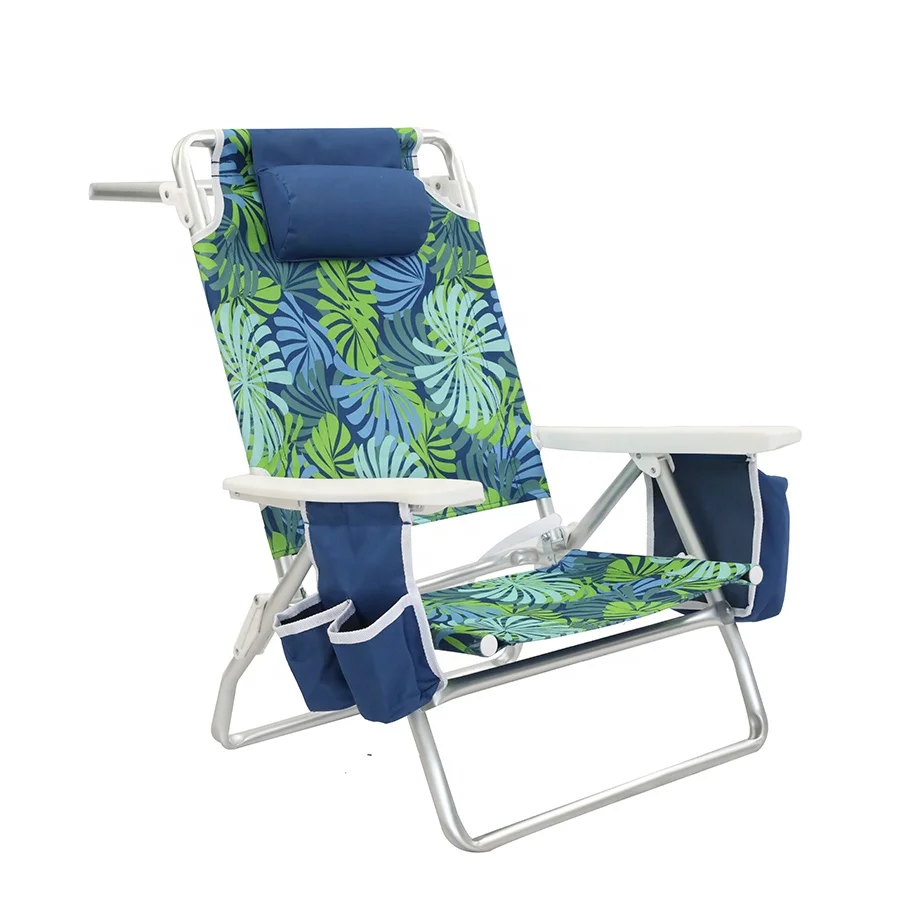 Adjustable 5 Position Reclining Portable Aluminum Lightweight Beach Chair folding chair with pillow side bag