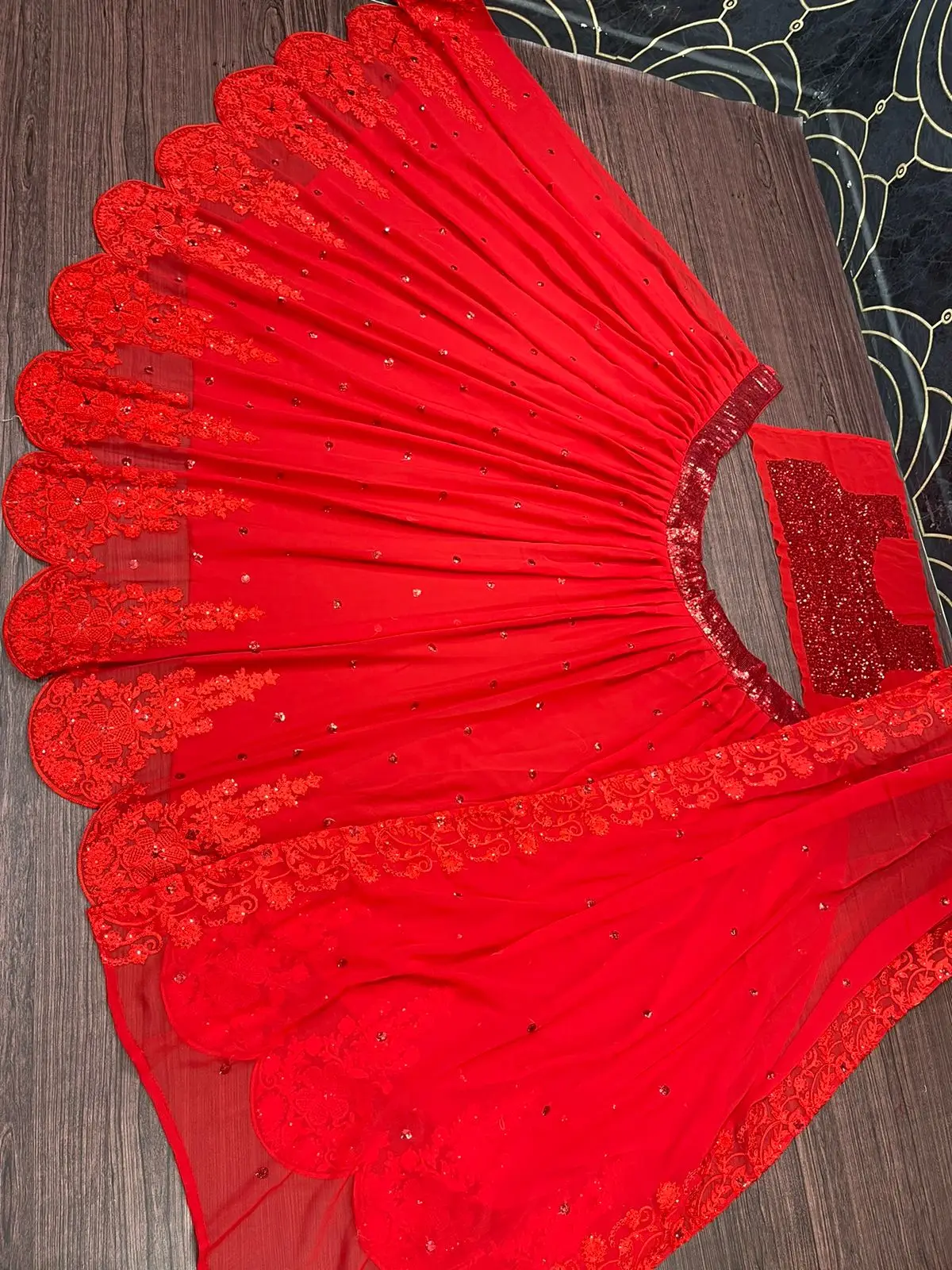 NEW DESIGNER BRIDAL WEAR CHINE SEQUENCE WORK  LEHENGA CHOLI WITH DUPATTA BY OMVAGMINE