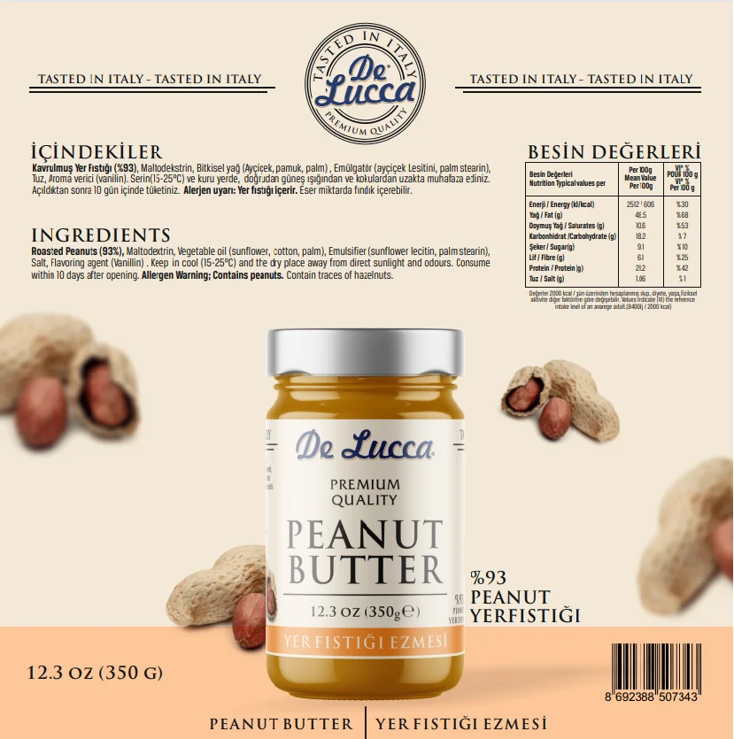 350 Gr Premium Quality  93% Peanut Rate Spredable Peanut Butter