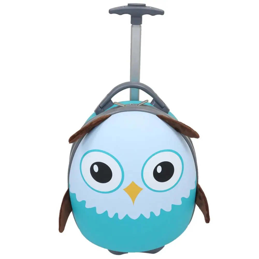 Cute Kids Blue Owl Cartoon Animal Trolley Luggage Bag Carry On Suitcase with Wheels for International Travel