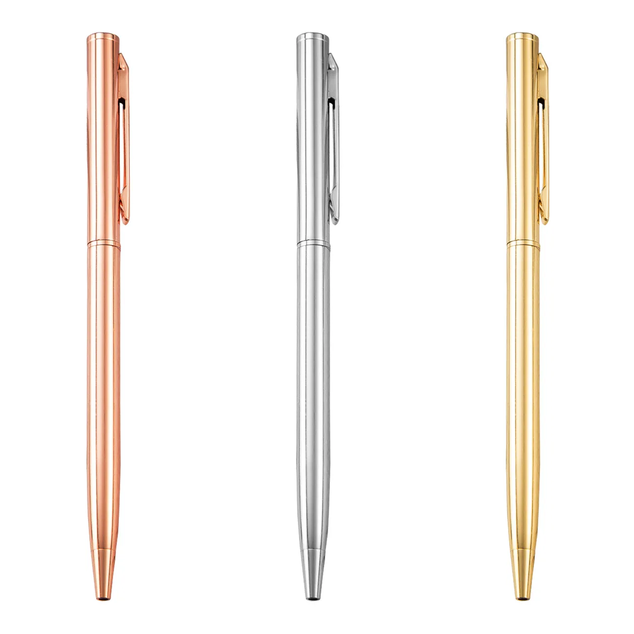 
Slim Metallic Ballpoint Pens Retractable Ballpoint Pen Gold, Rose Gold, Silver Pen with Black Ink 