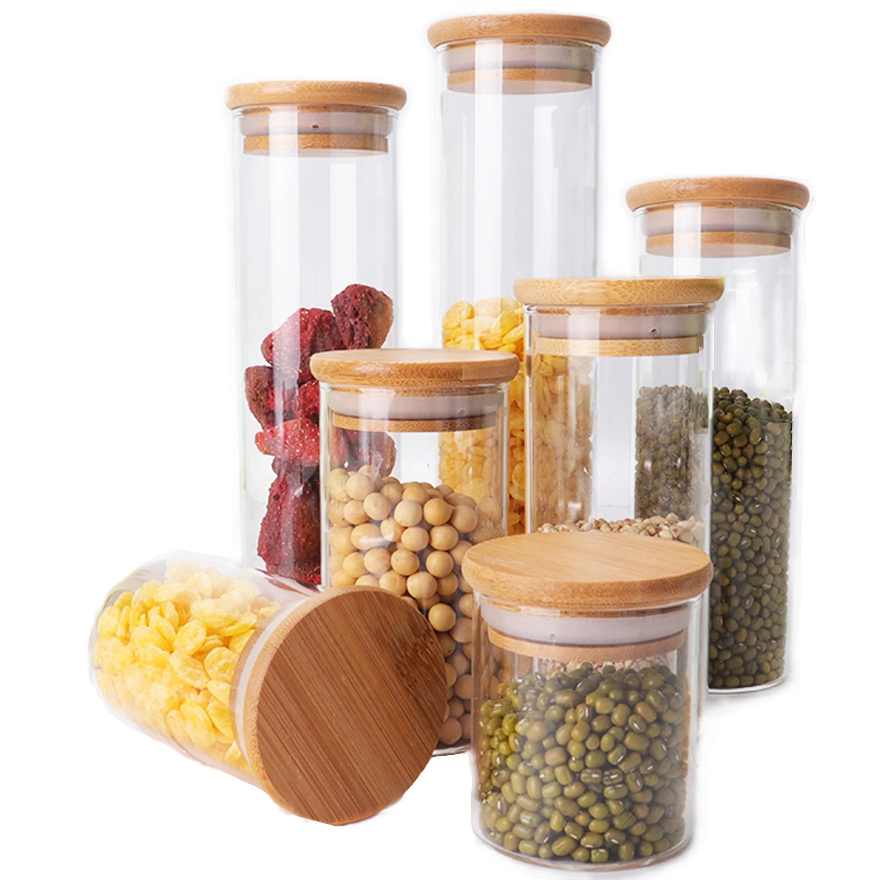 Empty Clear Coffee Beans Glass Bottles Vanilla Glass Jar With Bamboo Lid Cork