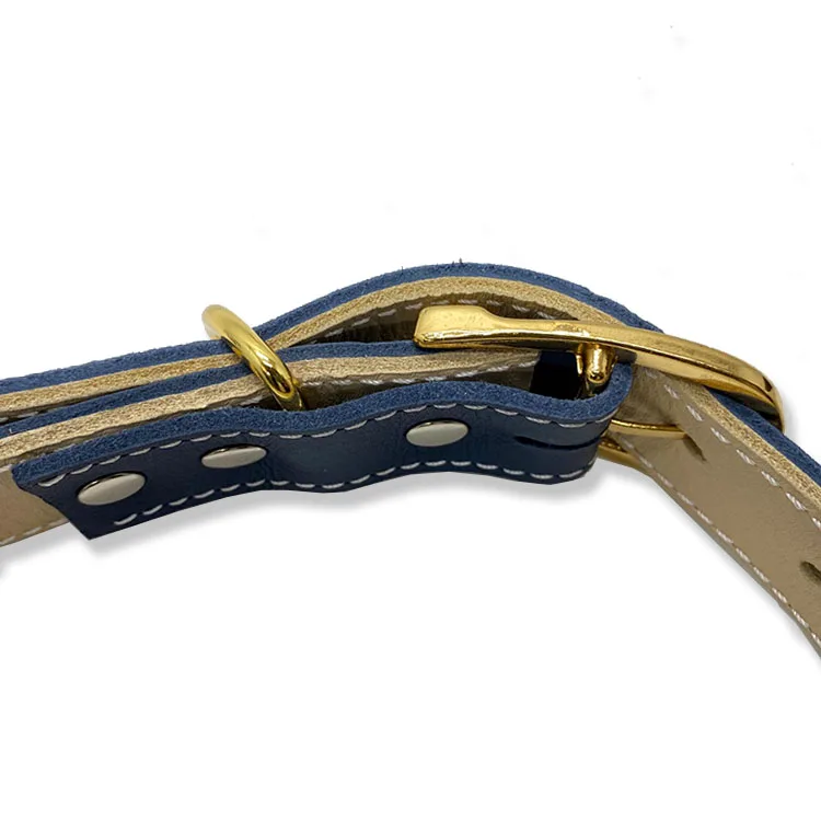 Classic Color Adjustable Comfort Pets Collar Rawhide Leather Double Layer Real Leather Training Dog Collar Set For Dogs