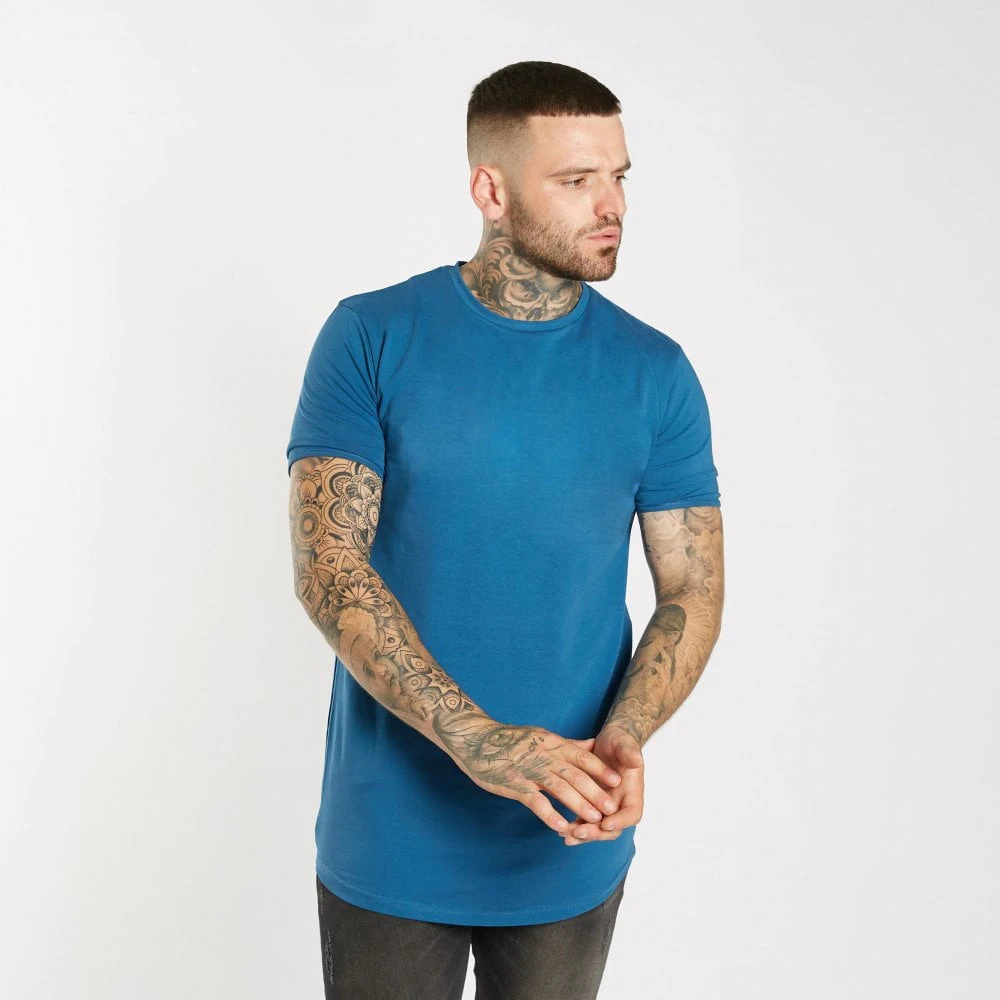 High Quality Custom 100% Cotton Slim Hipster Hip Hop Fit T-Shirts Long Line Men T Shirt Blank Longline T Shirts With Curved Hem