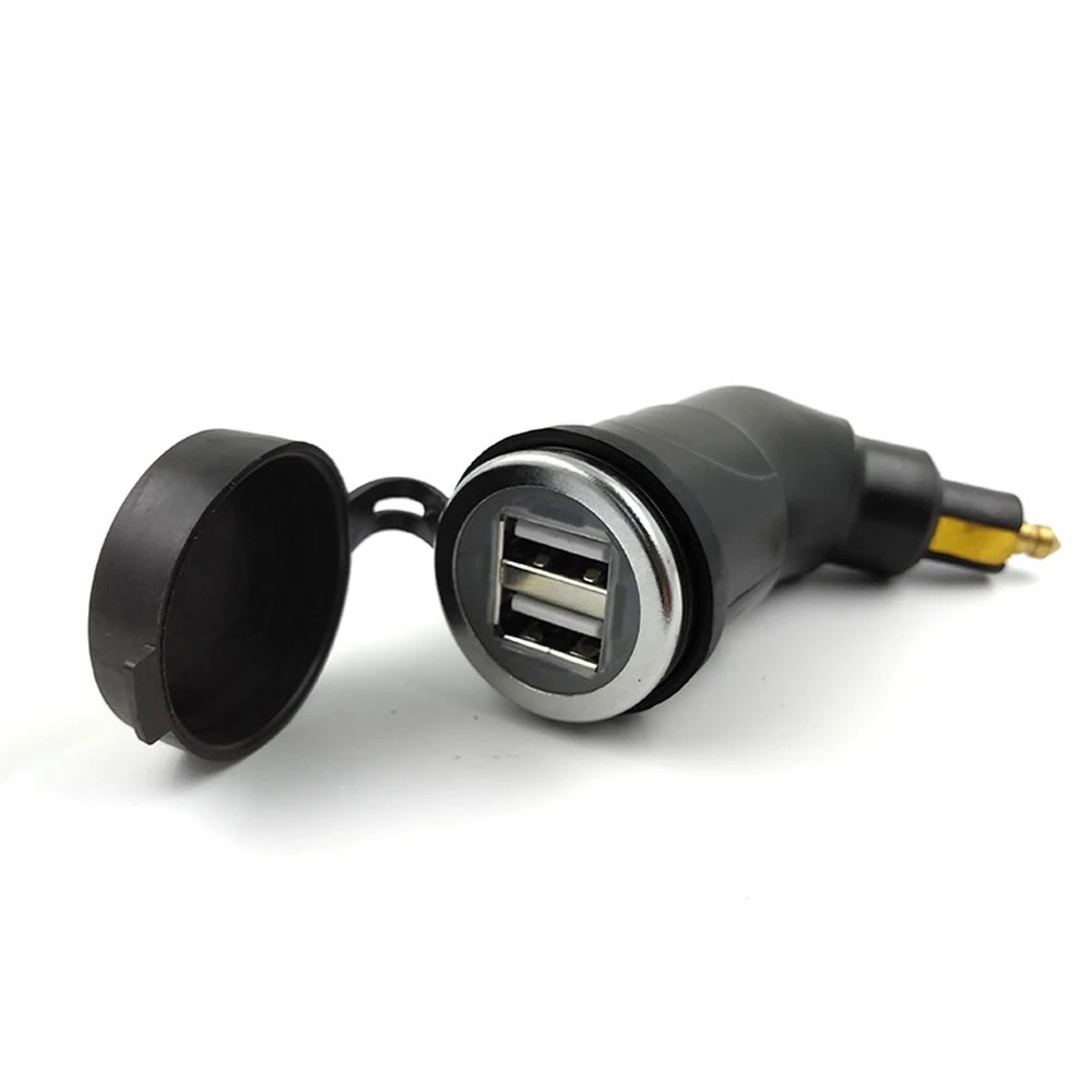 Angled Dual USB 3.3A Output Power Adapter Charger Hella DIN EU Plug Socket Black for Motorcycle
