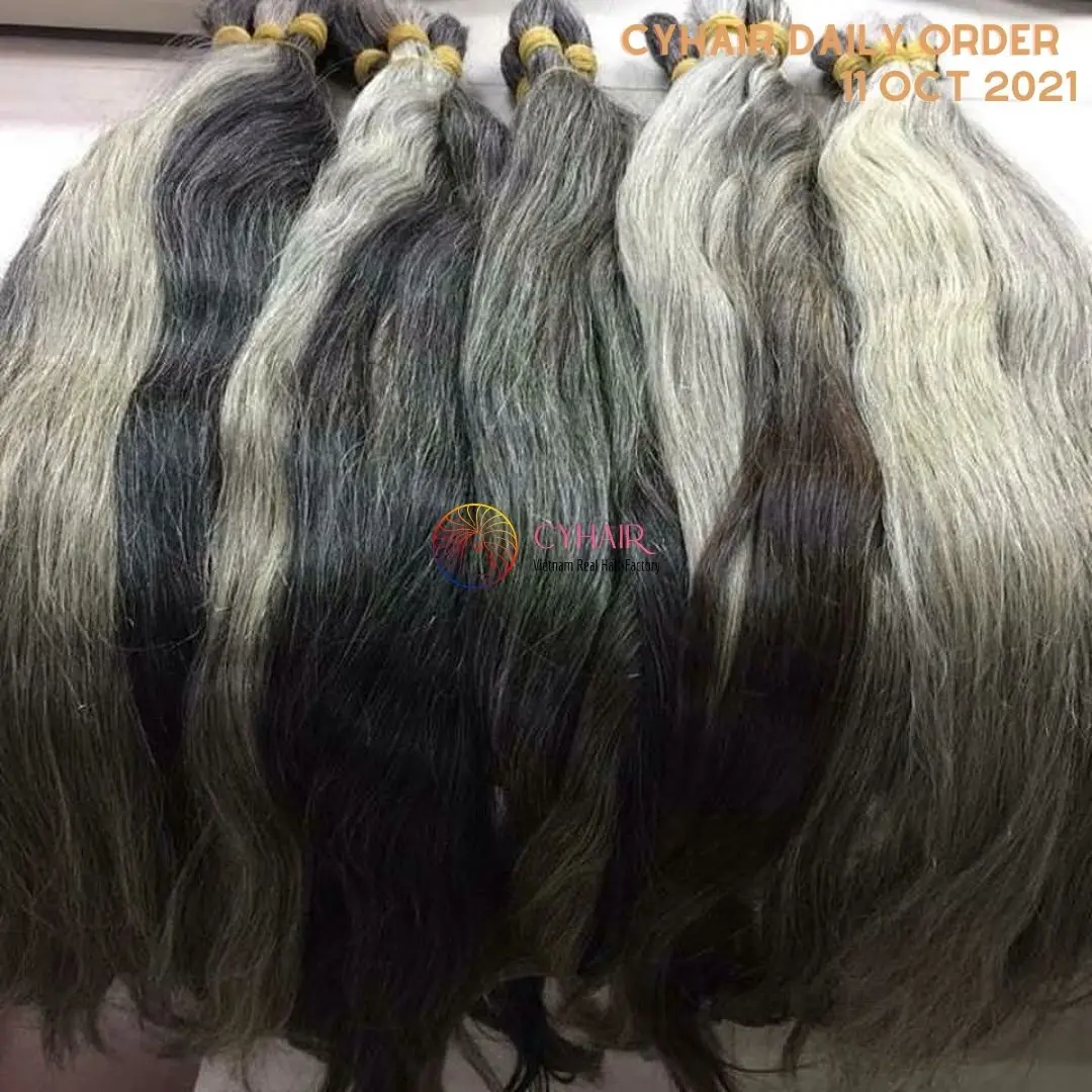 Vietnamese Bulk Grey Hair Double Drawn Hair Extensions Human Hair Direct Vietnam Supplier