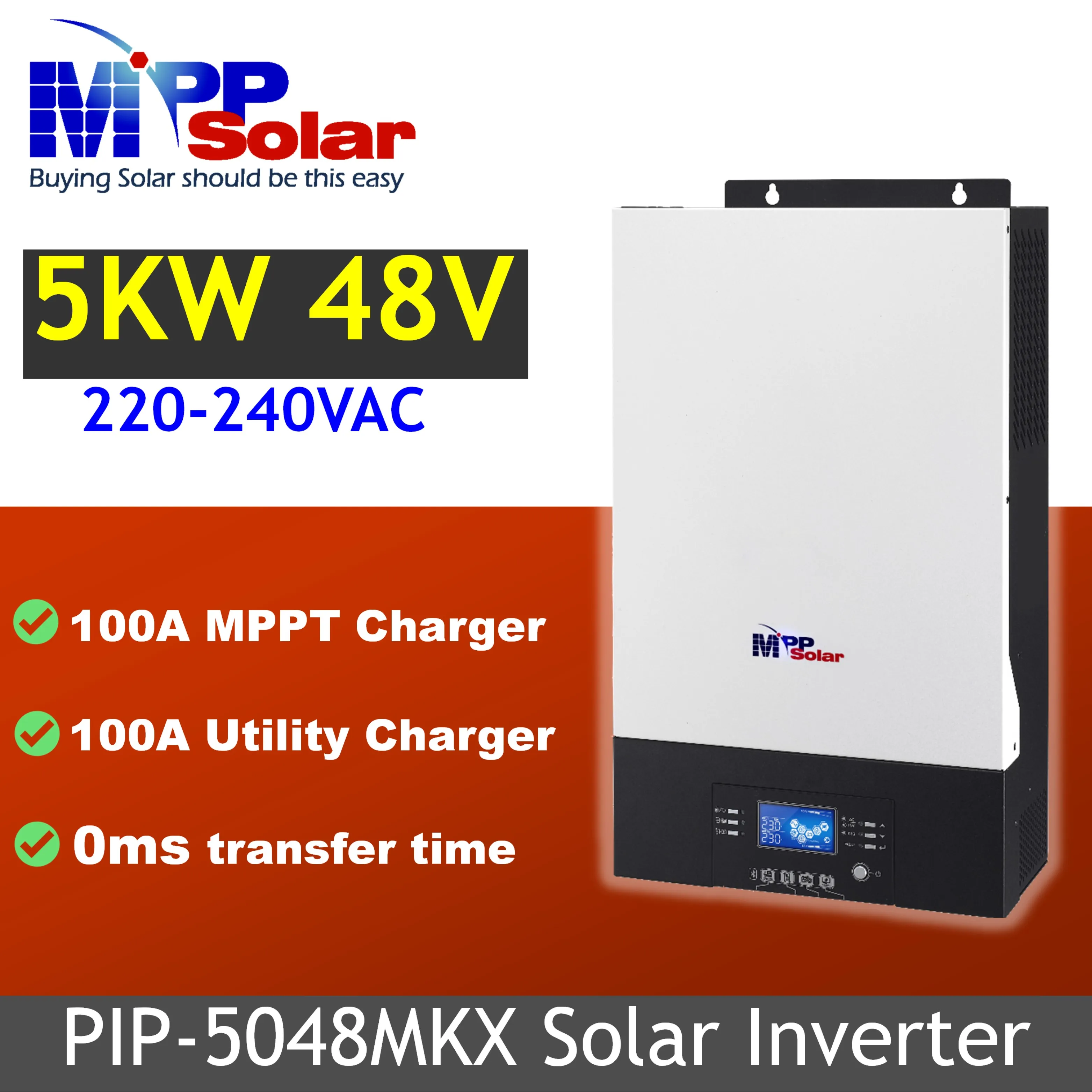 PIP5048MKX 5000w 48v 230v MPP Solar inverter WiFi 100A MPPT charger high PV input 500v 0 transfer time Parallel pure sine wave