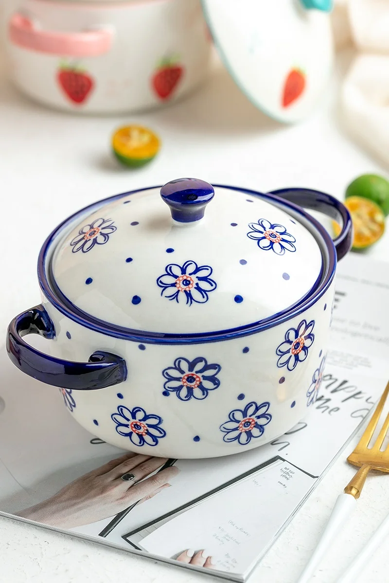 
Jade-cer hand-painted ceramic porcelain soup bowl tureen with lid with handles 