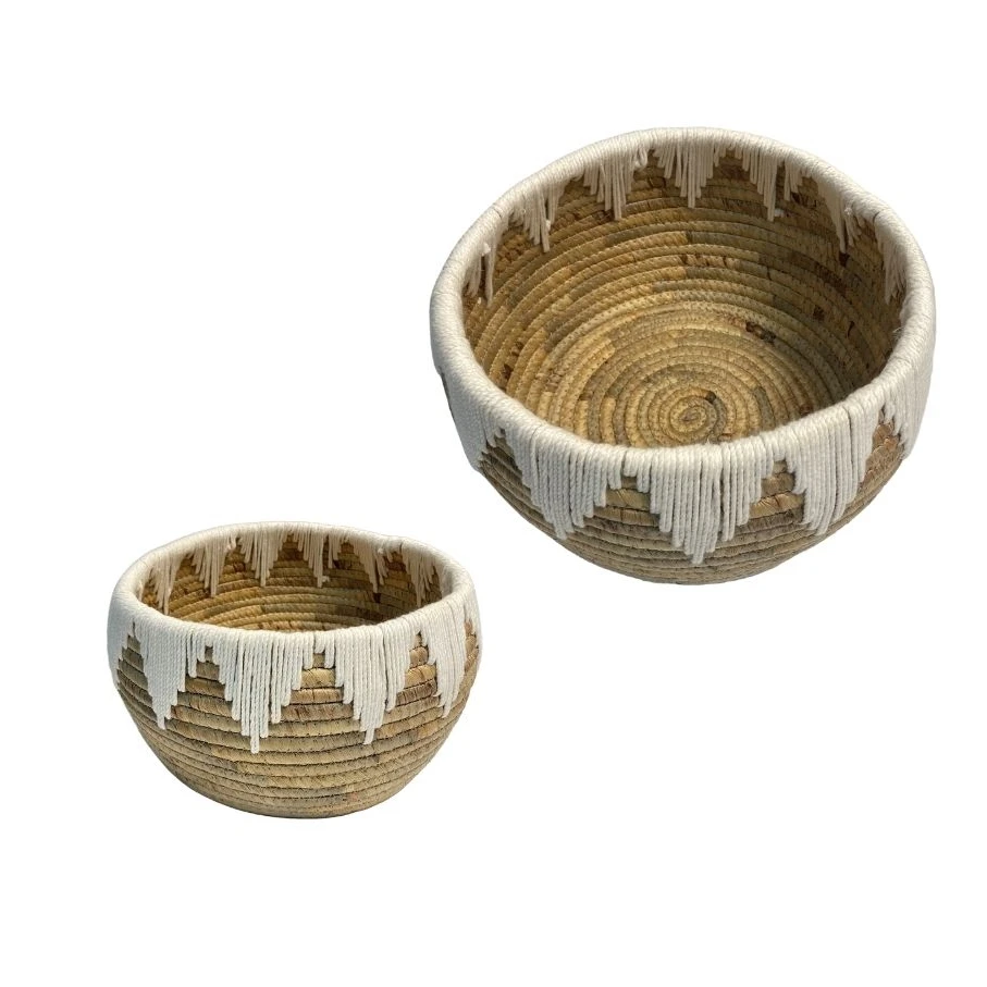 Wholesale Handicraft Round Woven Hyacinth Cotton Rope Basket Set 2 Pcs Storage Baskets Contact us for Best Price
