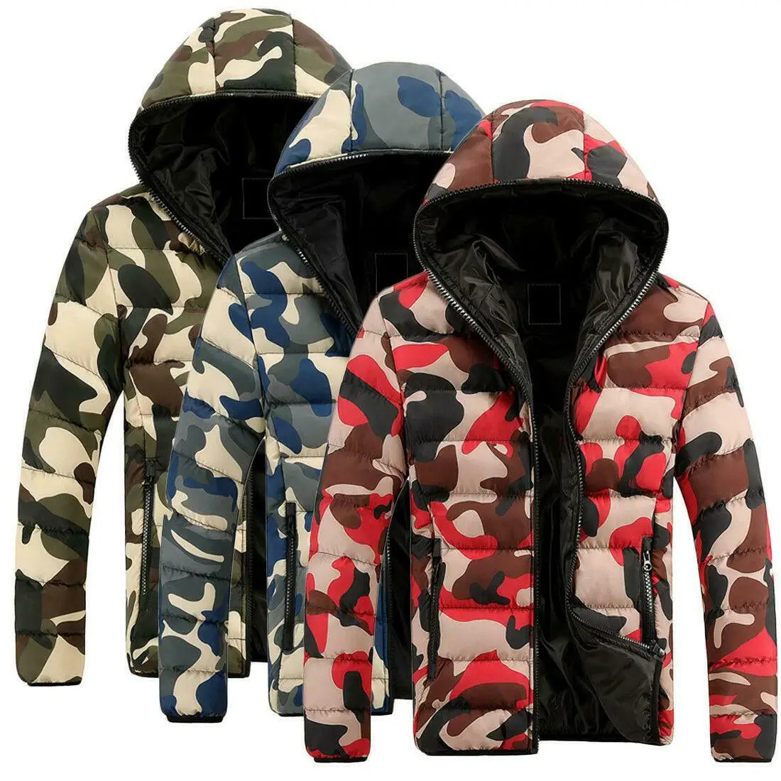 Mens Camouflage Camo Padded Jacket Coat Quilted Puffer Hooded Bubble Cotton bubble jacket 2020