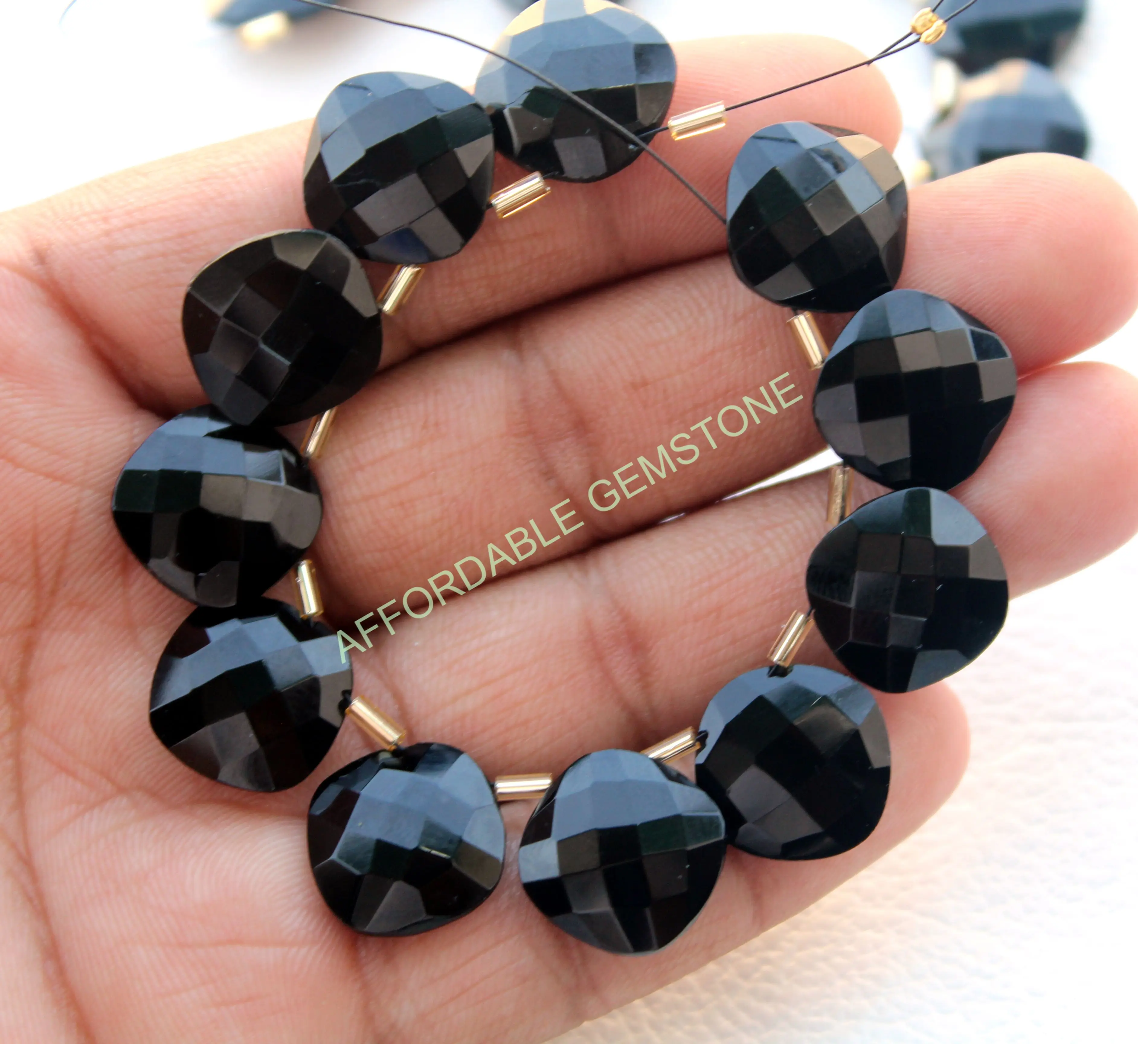 Natural Black onyx top drilled stone cushion shape stones high quality gemstone handmade gemstones faceted beads polished gems