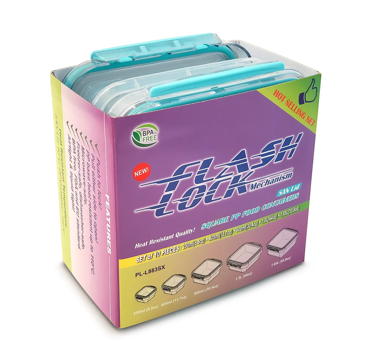 [Комбинированный набор] контейнер для хранения пищевых продуктов из полипропилена с крышкой San 5 комбинированных наборов (250 мл 405 900 130 1650 мл)