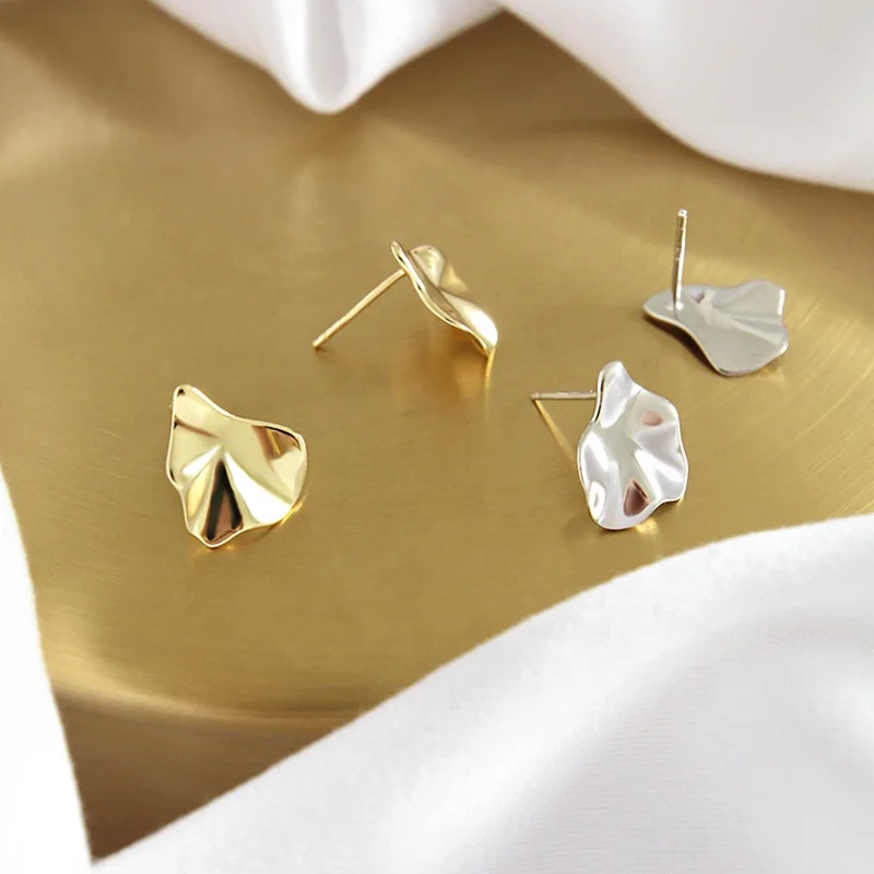 2024 New 925 Sterling Silver High Polish Gold Post Earrings Simple Korean Style Tiny Cute Trendy Gold Jewelry Women Studs Ear
