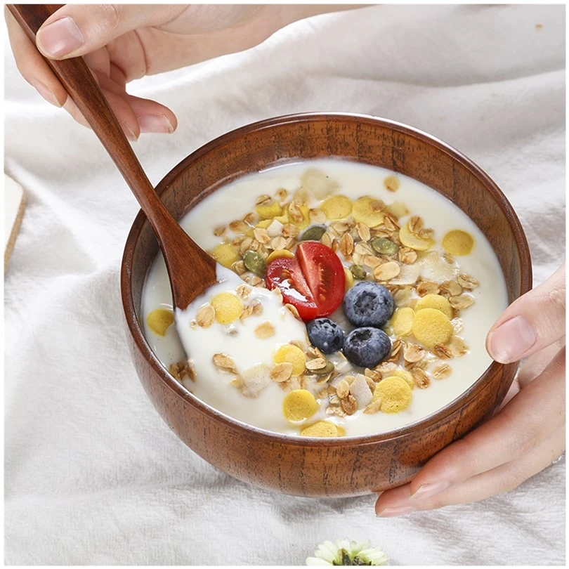 customizable design wooden acacia wooden soup bowl round large salad bowl