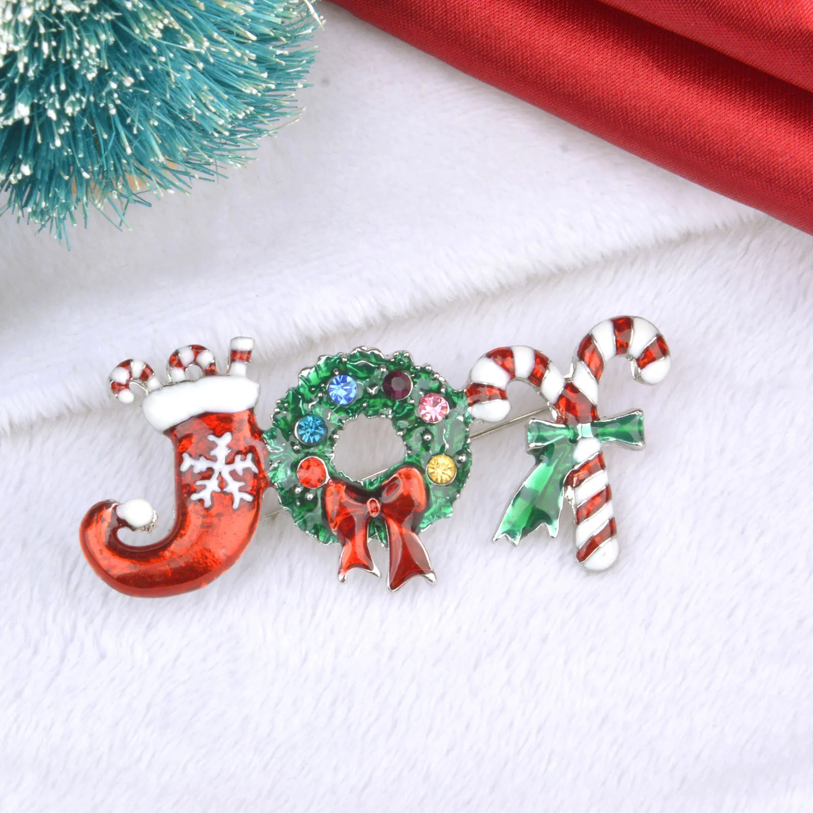 Candy Brooch Pin Christmas Colored Rhinestone Crystal Enamel Christmas Wreath Snowflake Bell Gift Christmas Brooch Pins