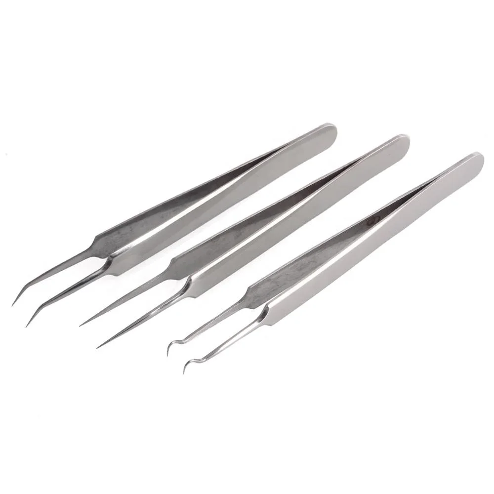High Quality Stainless Steel OEM Private Label Silver Color Professional Use Hook Tip Needle Acne Extractor Tweezers