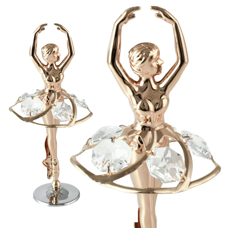 Crystocraft Wholesale Ballet Dancer Statue Rose Gold Plated with Brilliant Cut Crystals Crystal Gift Items Ballerina Figurine