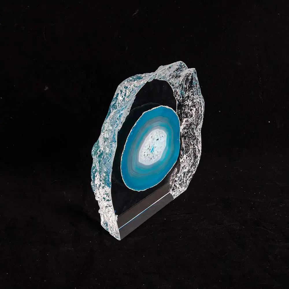 Elegant Blue lace Agate Stone table ornament crystal slice in transparent resin craft energy healing stone decorative specimen