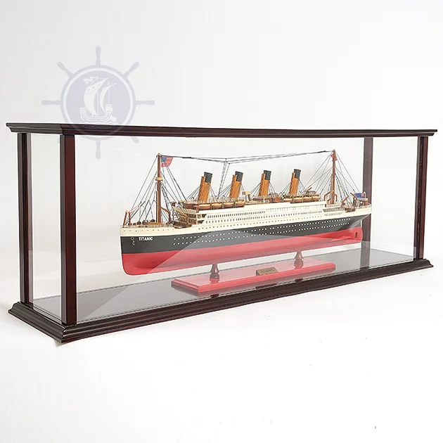 High Quality Wooden Model Ship Display Case Large Lmax 114 Stand Board Home Decorative Furniture with Painting for Cruise Liner