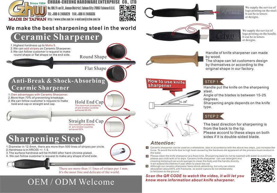 
Honing rod Sharpening steel HRC65 knife sharpener 