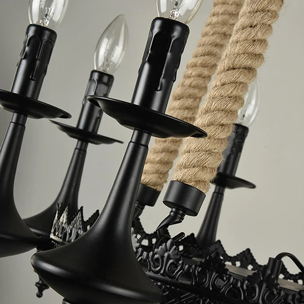 European style rustic Rope Lights vintage chandelier 8lights