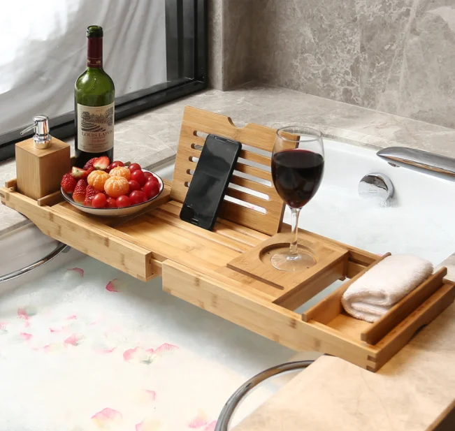 Expandable bathroom luxury bath tray bath tray bamboo bathtub caddy