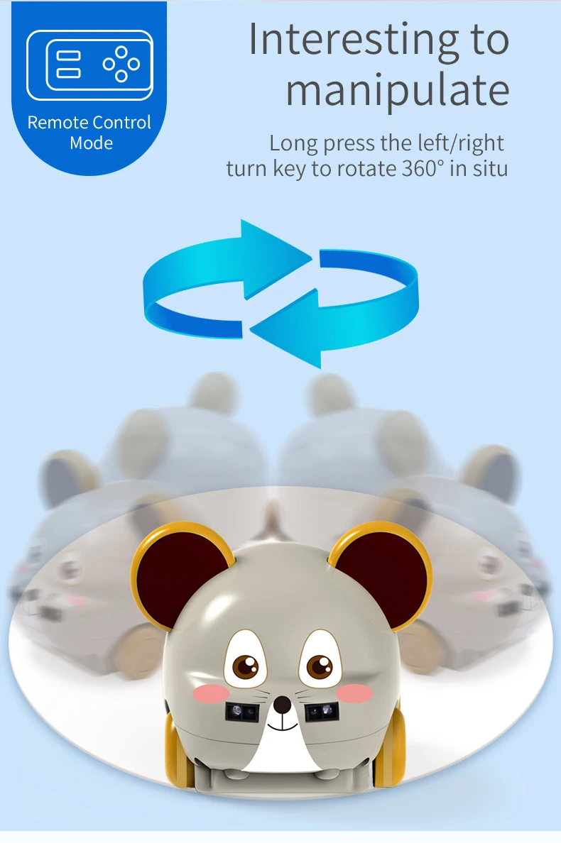 
3301A educational toys 1:32 cute cartoon mouse tracking car STEM toys with 2-way induction system, lights & sound 