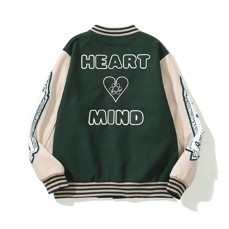 2021 Woolen Embroidered Baseball Jacket Double Color Patchwork Patch Unisex Letterman Varsity Jackets Baseball Men