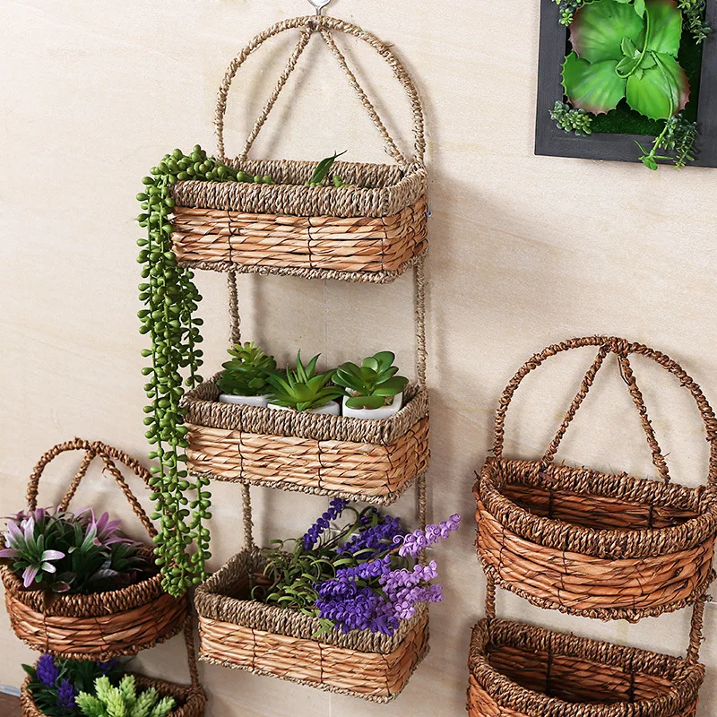 Rattan Handmade Woven Wicker Two Tiers Decorative Amazon Best Seller Hanging Storage Basket