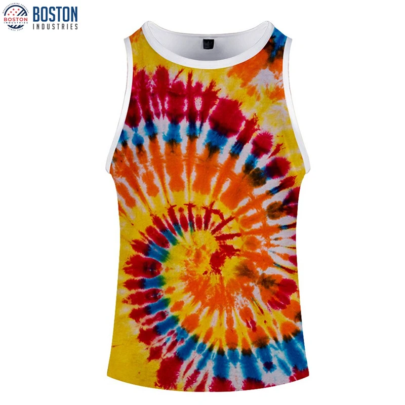 Summer Mens Beach Tie-Dye Gym Vest Tops Custom Running Wrestling Singlets