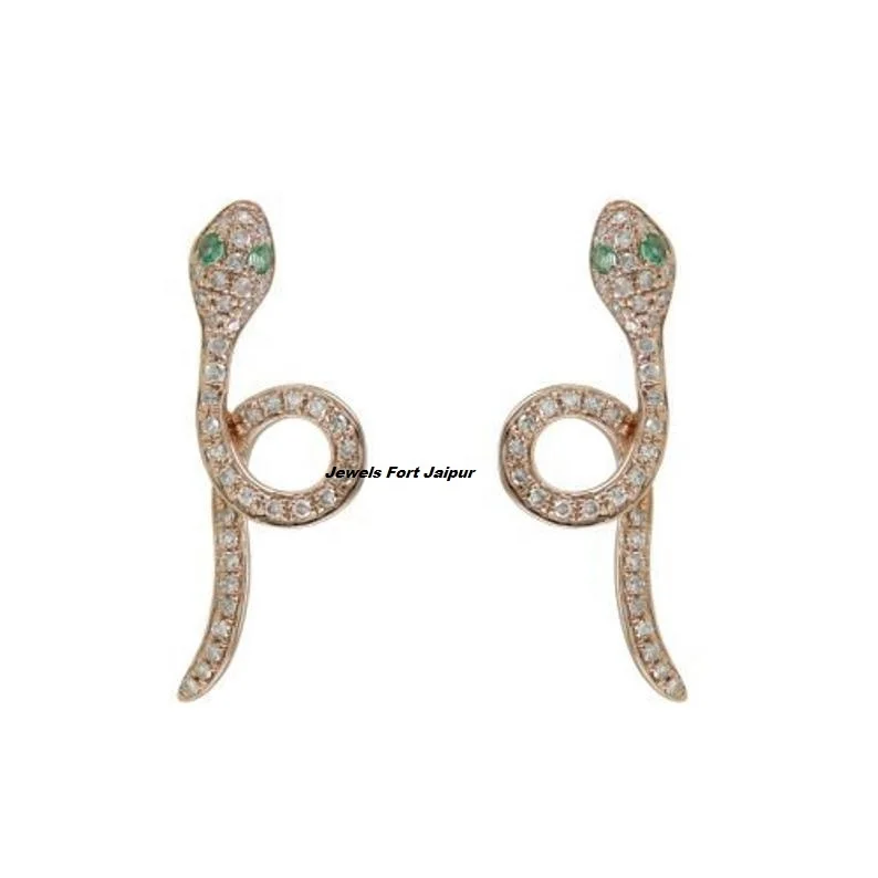 
 14 k золотые бриллиантовые серьги змеи с изумрудными глазами для женщин  