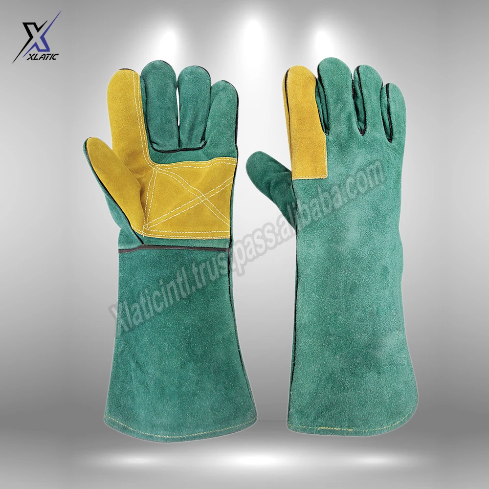 Перчатки для сварочных работ мужчин перчатки серого цвета с длинными манжетами сварки камина ручные из спилковой коровьей кожи оптовая продажа