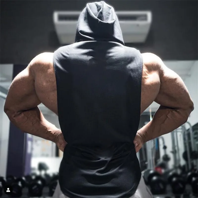 Sleeveless Shirt with hoody Brand gyms Clothing Fitness Men Bodybuilding stringer tank tops Hoodies singlets
