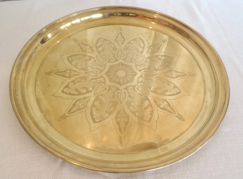 Pure Brass Plate Dinner Plate Serving Plate Pooja Thali Set Flower Eatching Design  Hotel And Restaurants And More