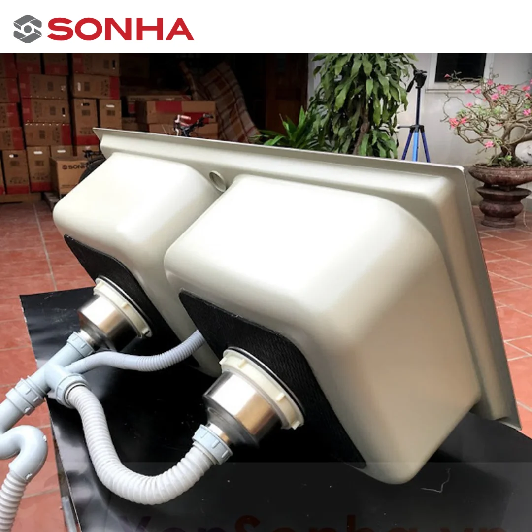 Double bowls stainless steel monolithic pressed sink made in Vietnam High quality