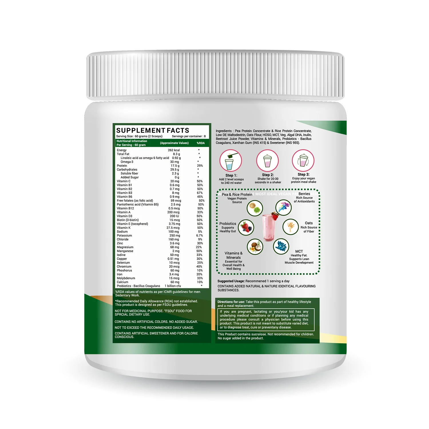 Заменяющий коктейль для протеина для веганов, коктейль для протеина для веганов с дополнительными пробиотиками, 500 г (смешанные вкусы ягод)