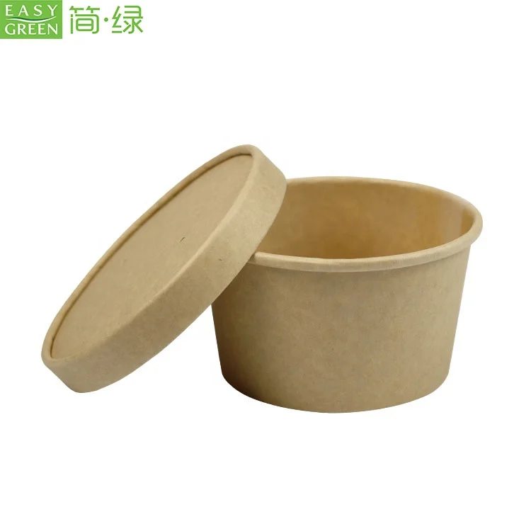 Disposable 16 oz eco friendly compostable kraft paper soup bowl food container