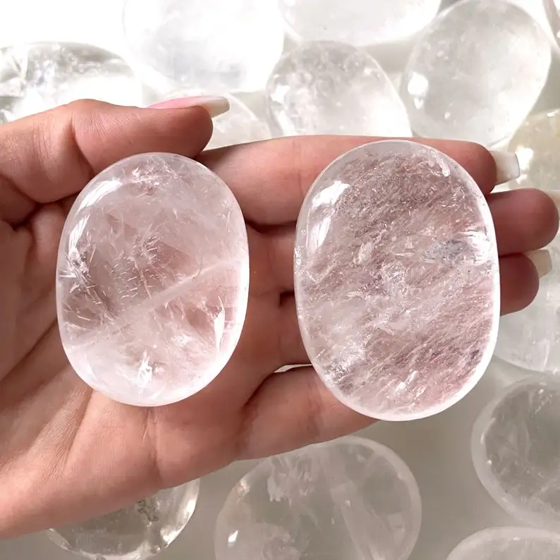 Clear Quartz Palm Stone crystals gemstone crystals healing stones spiritual wholesale bulk clear quartz pocket stones buy online