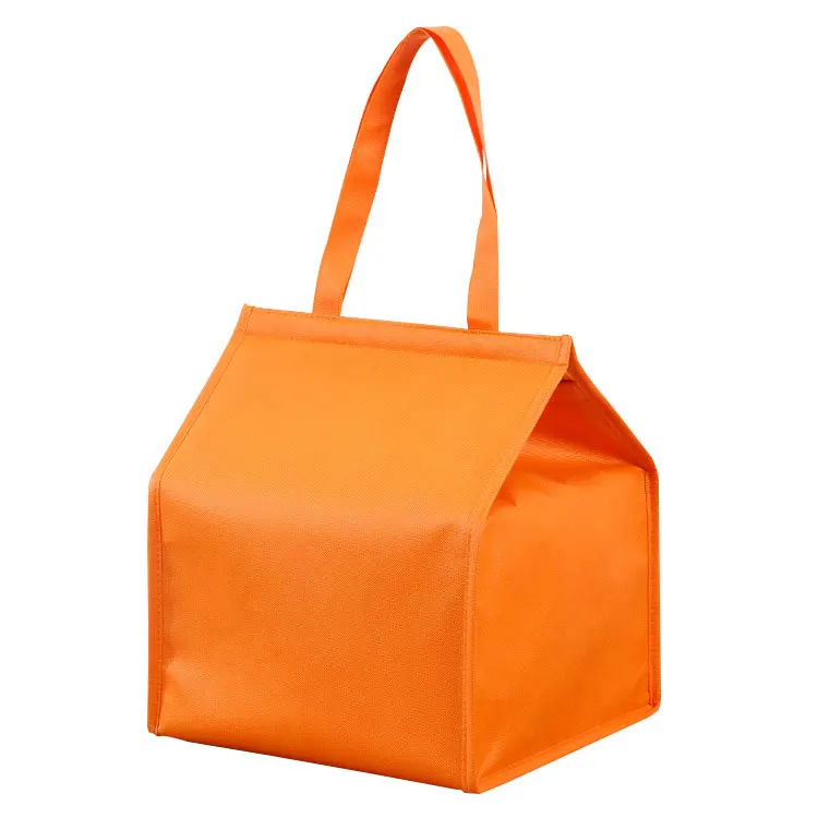 plain orange non woven insulated camping foldable picnic soft cooler lunch bag with velcro closure cake fast food take away