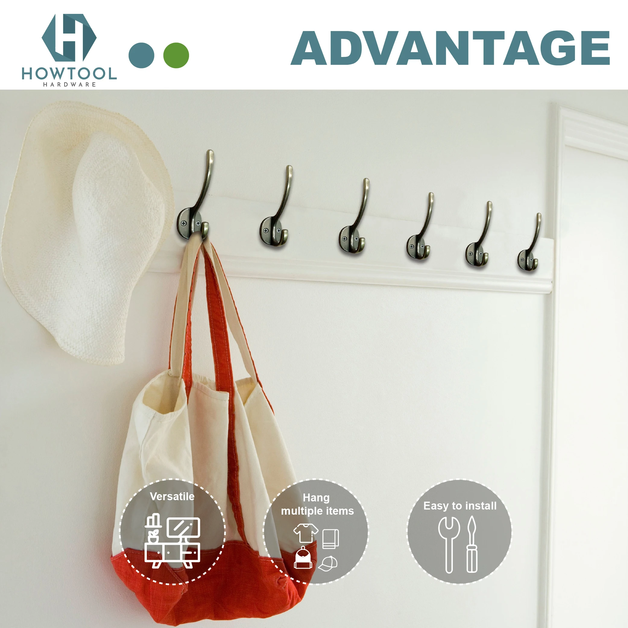 A309 Home & Kitchen Home Decorative Wall Mounted Double Coat Hooks for Hanging Backpack Towel Key Hat