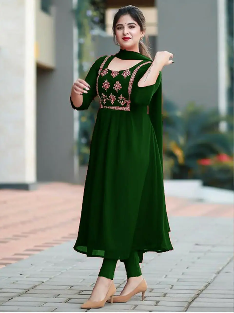 kurtis ladies Georgotte women anarkali latest fashion design ready wear low price Bottom with dupatta indian dress wholesale