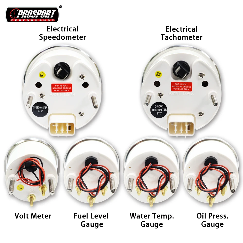 85mm 52mm Classic Series Red  face white needle Gauge Kit 6 Meter Contain Electrical Speedometer Tachometer Water Temp Volt