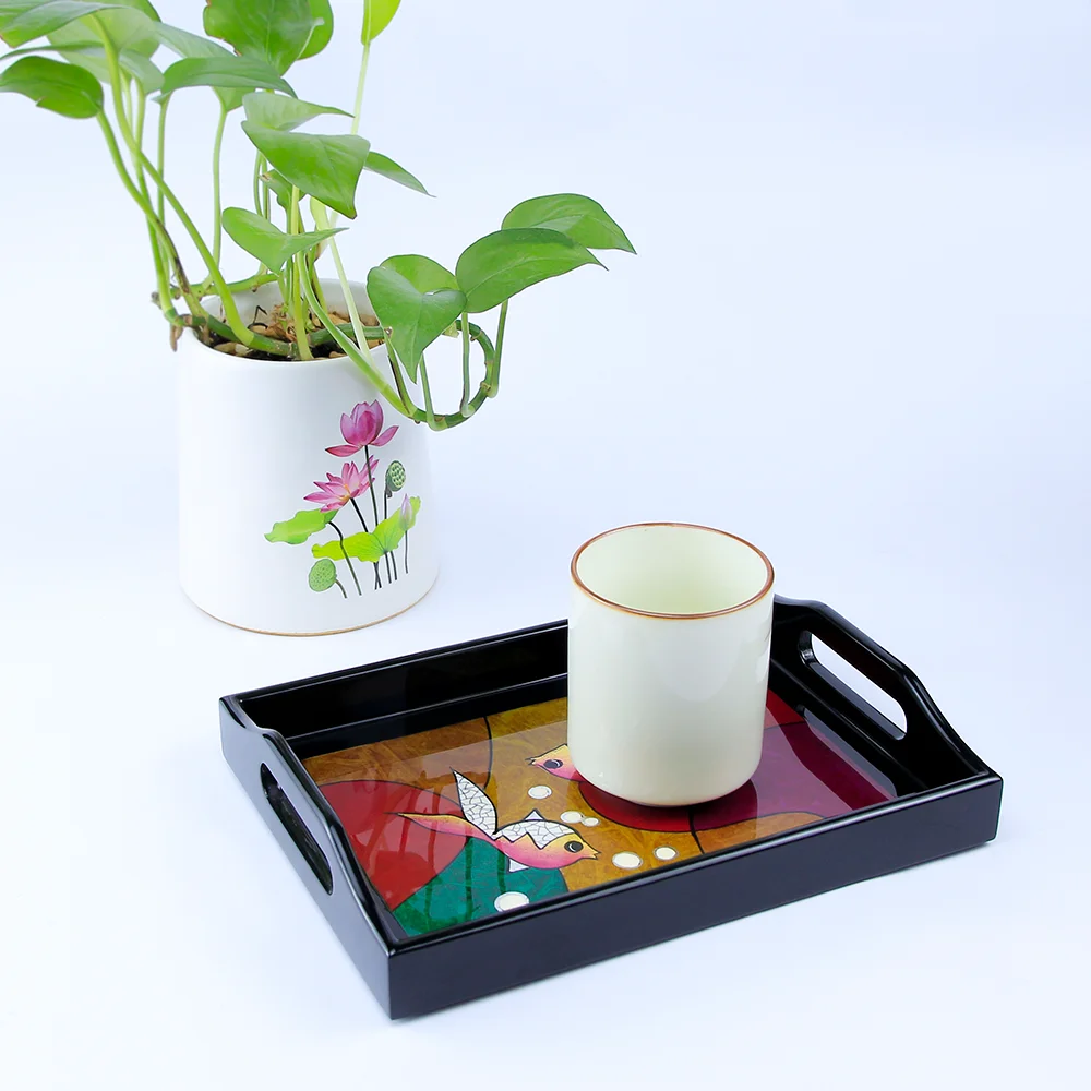 
Hot Sale in Bulk New Design Home Decorative Rectangle Shape Serving Trays Wooden Trays with Handles Trays for Serving 