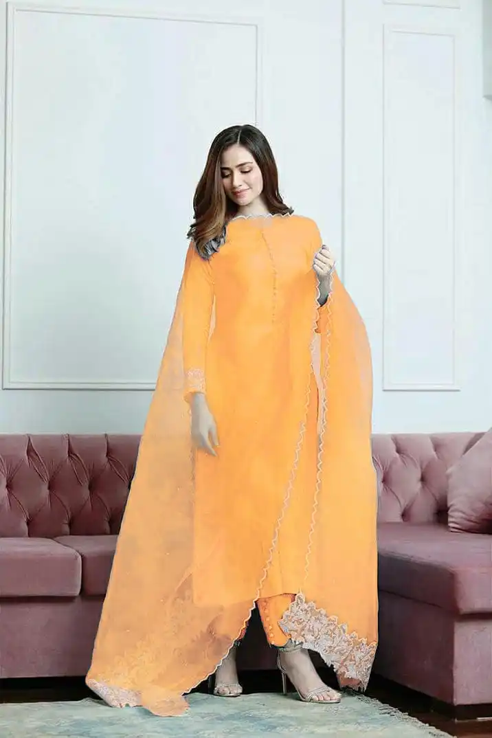 beautiful pastel colors full stitch suit with dupatta for evening and party wear for ladies