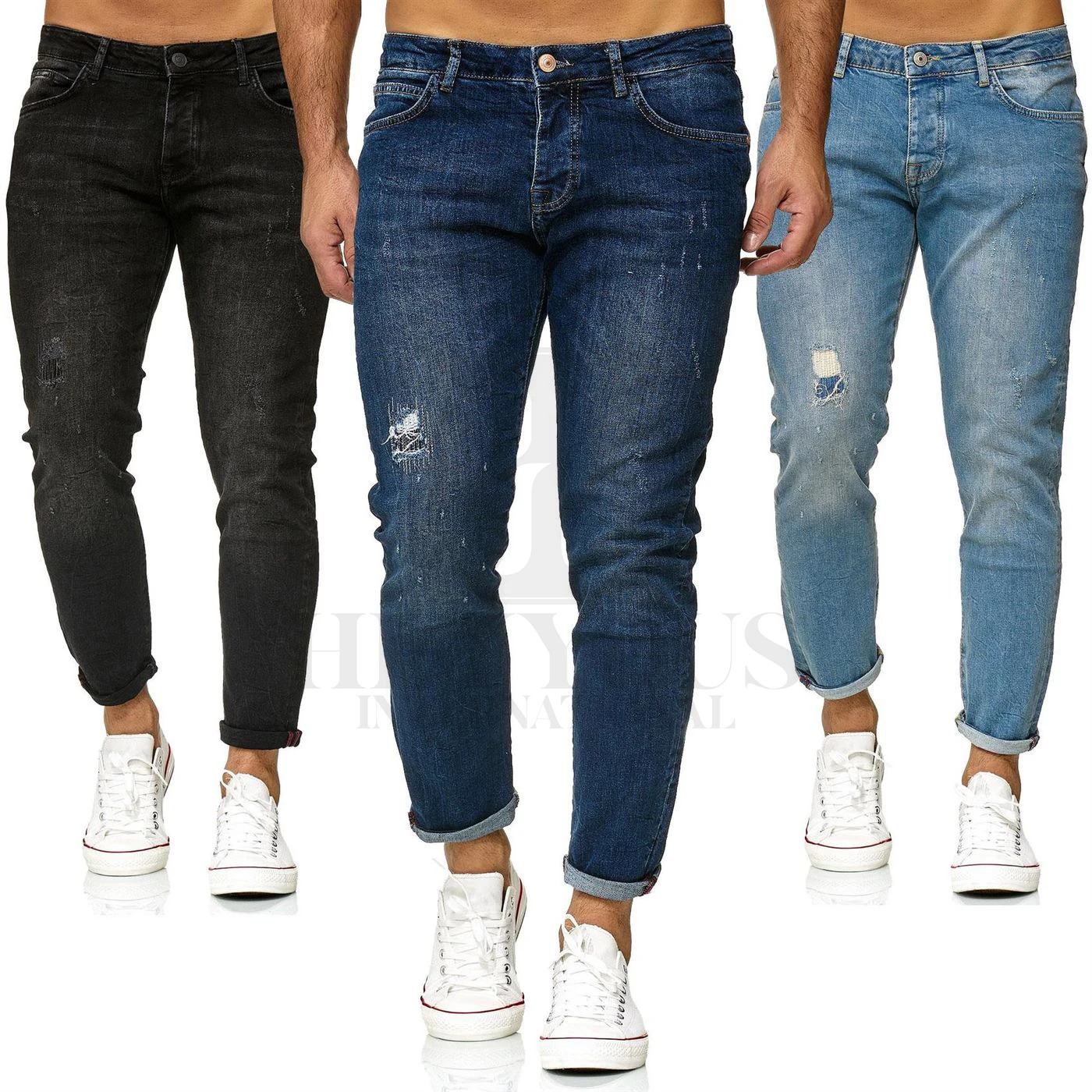 High Waist Jeans for Men Custom OEM ODM Jean for Unisex Casual Denim Washed Jeans Pants Straight Spandex / Cotton Softener