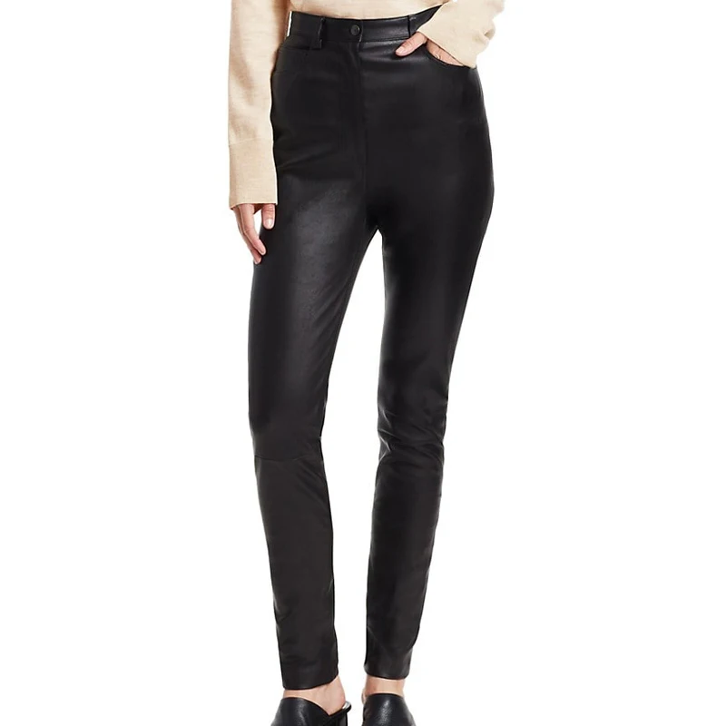 Custom OEM Womens Stretchy Leather Pants High Quality Fashionable and Comfortable Tailored Pants for a Perfect Fit